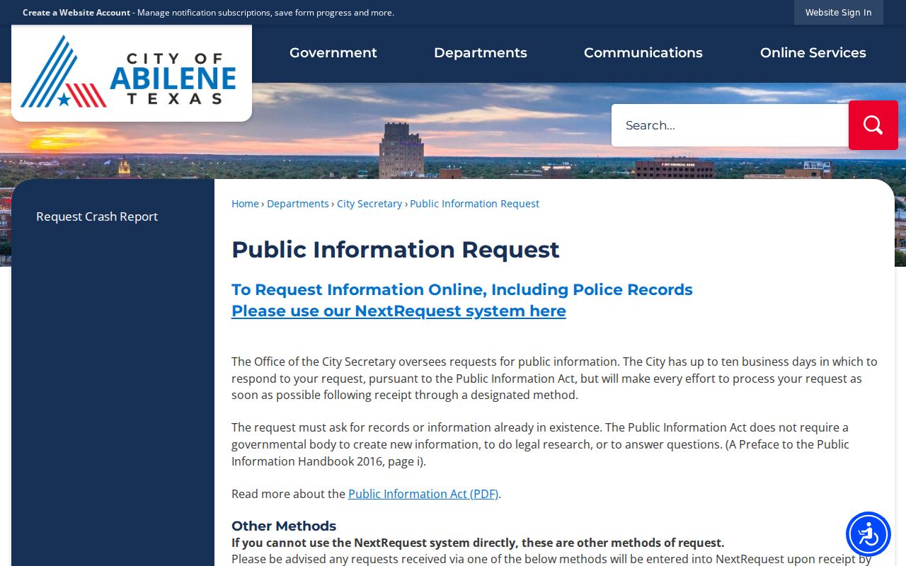 Abilene residents directory public information request instructions