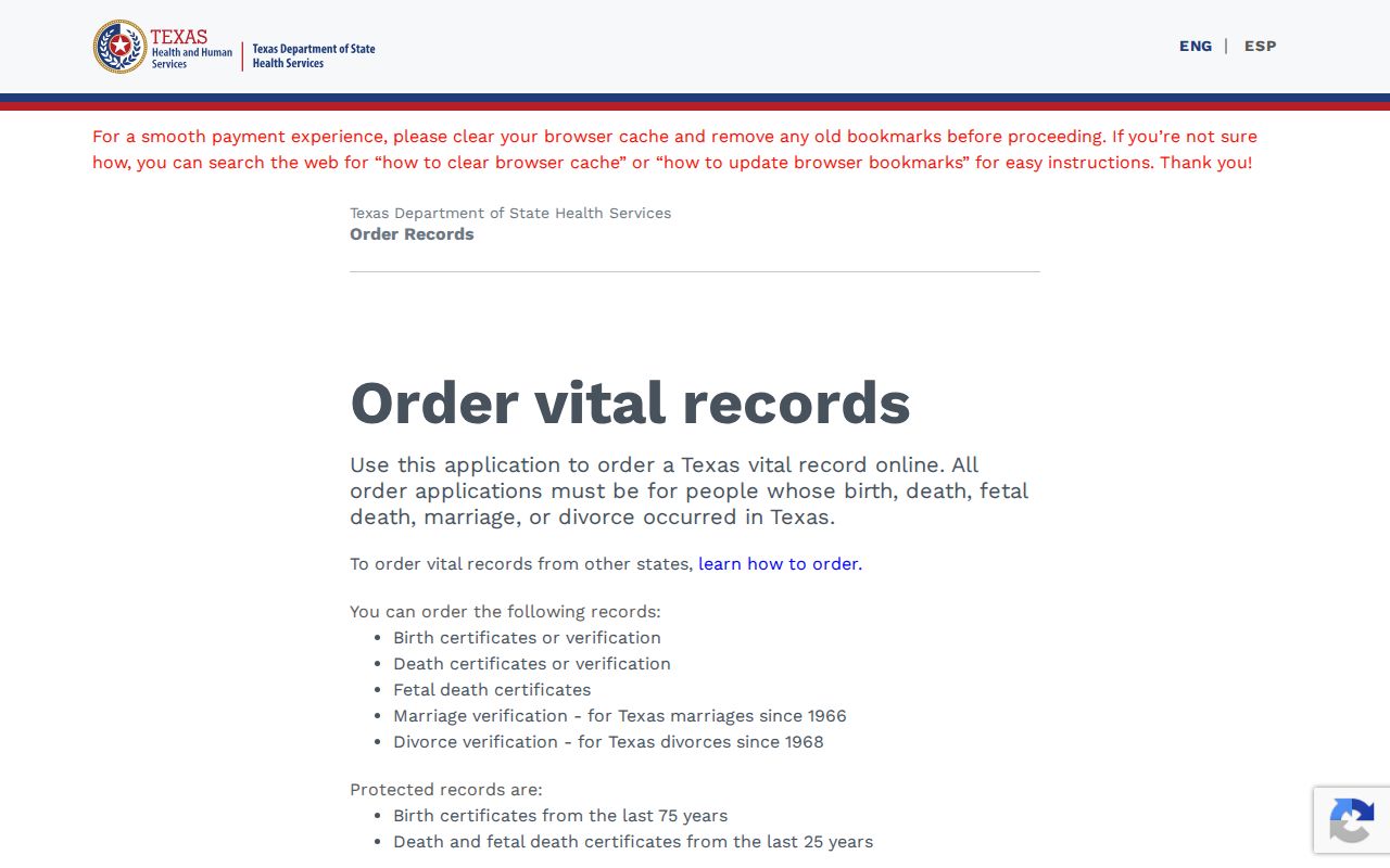 Abilene residents directory Texas vital record order screen